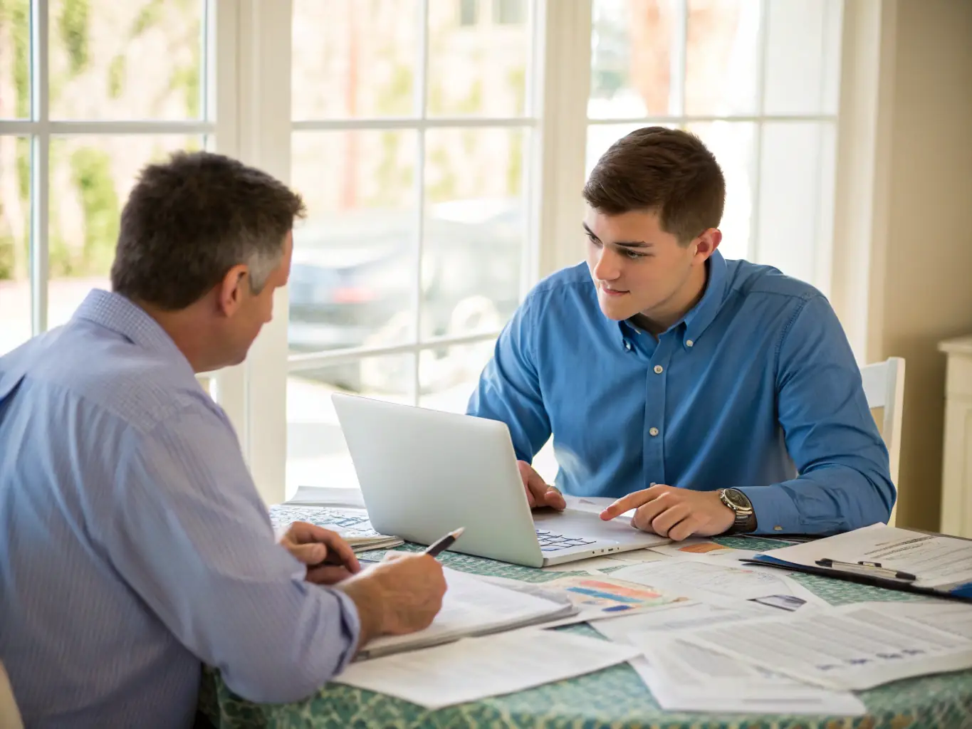 An image of a small business owner reviewing financial documents with a consultant.