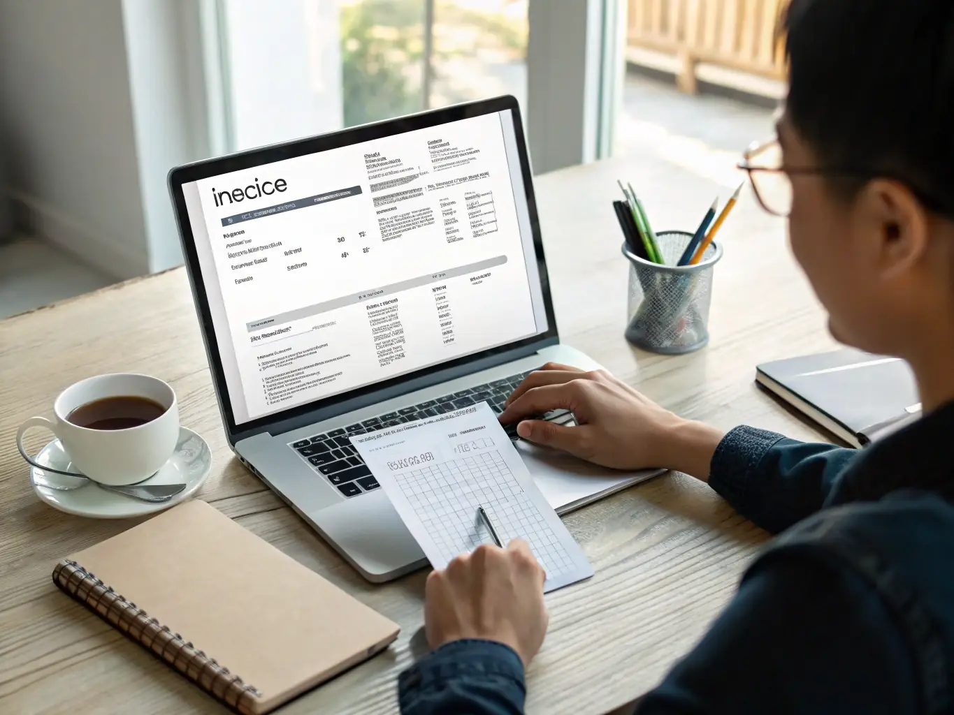 An image of a VAT form being filled out on a computer screen with financial documents nearby.