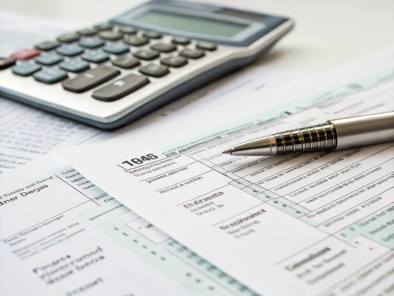 A person working on their self-assessment tax form at a desk with a calculator and various financial documents, illuminated by natural light from a nearby window, symbolizing diligent financial planning.