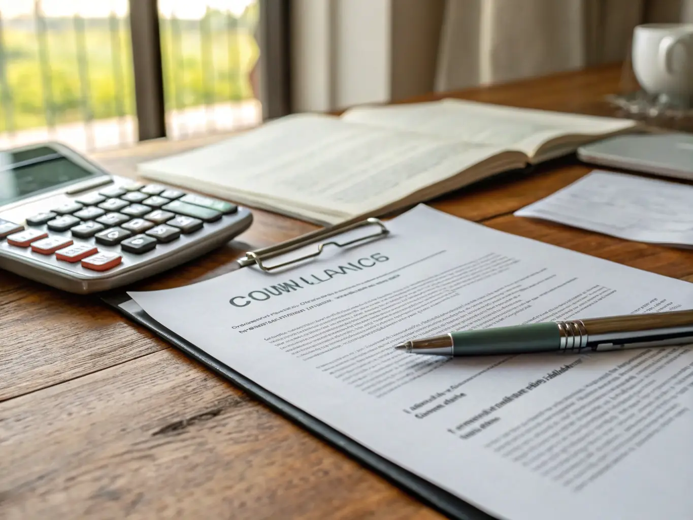 A stack of VAT invoices and receipts organized neatly on a desk, with a magnifying glass hovering over them, symbolizing meticulous VAT compliance and attention to detail.